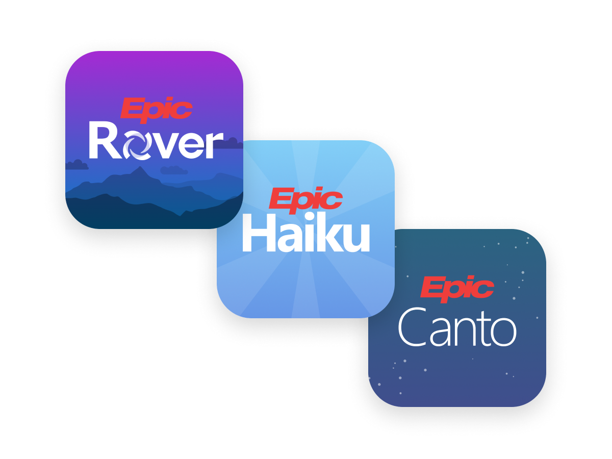 rover, haiku, and canto mobile app logos